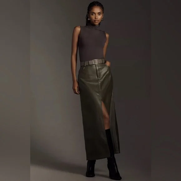 Anthropologie The Madi Faux-Leather Front-Slit Maxi Skirt by Pilcro - Picture 4 of 13